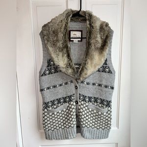 Bob Timberlake Wool Blend Sweater vest - Faux Fur Removable Collar - M